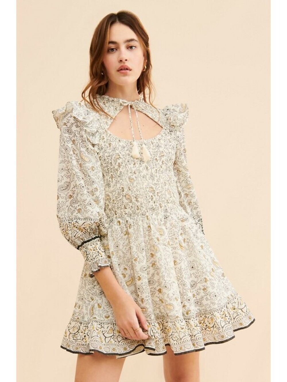 Anthropologie x Cleobella - Bohemian Floral Print Mini Dress with Ruffle, Size L